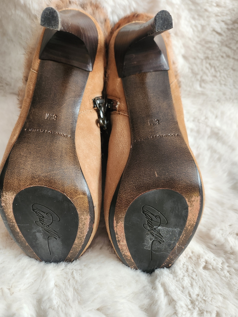 Donald J. Pliner Tan Suede Ankle Boots with Leopard Faux-Fur Trim - Picture 5 of 5
